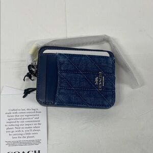 Coach Quilted Denim Card Case Wallet - Navy